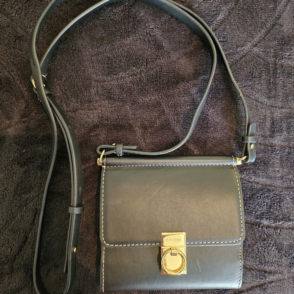 Polene Numero Sept Black Leather Crossbody Wallet